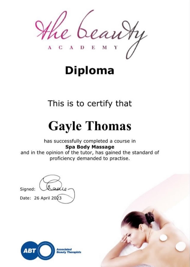 spa body massage qualification certificate