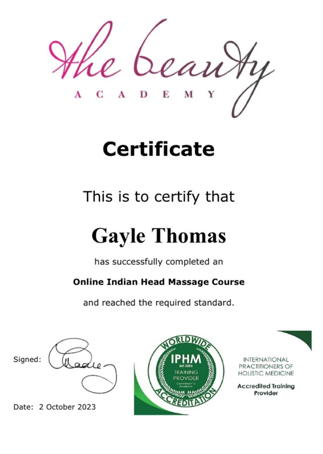 indian head massage qualification certificate